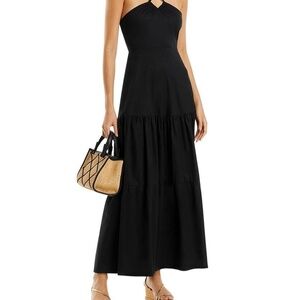 NWT AQUA Cotton Halter Maxi Black Tiered Sundress XL